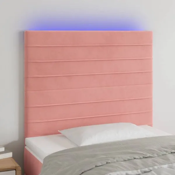 Tăblie de pat cu LED, roz, 90x5x118/128 cm, catifea