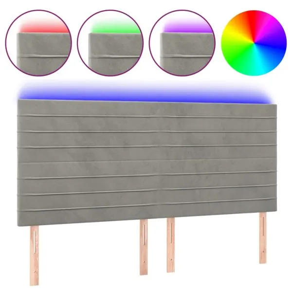 Tăblie de pat cu LED, gri deschis, 160x5x118/128 cm, catifea