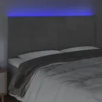 Tăblie de pat cu LED, gri deschis, 160x5x118/128 cm, catifea