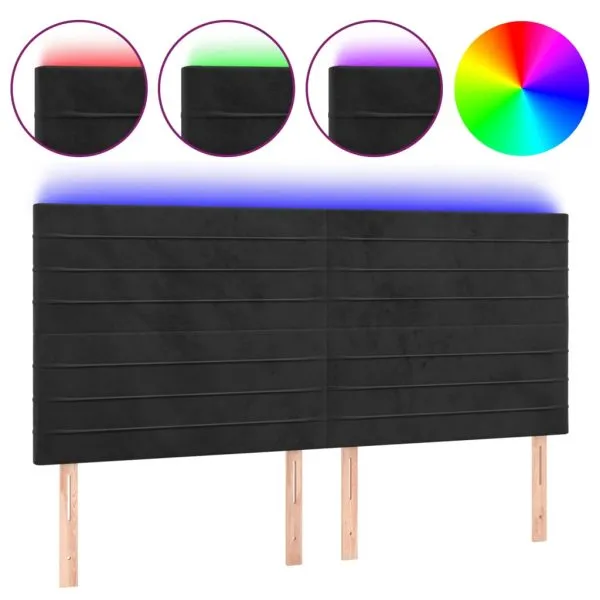 Tăblie de pat cu LED, negru, 183x16x118/128 cm, catifea