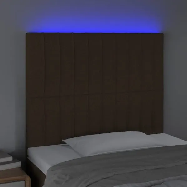 Tăblie de pat cu LED, maro închis, 80x5x118/128 cm, textil