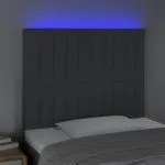 Tăblie de pat cu LED, gri închis, 90x5x118/128 cm, textil