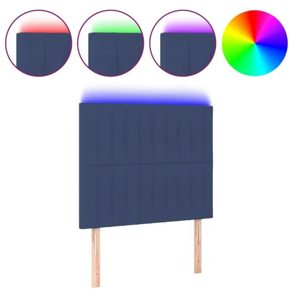 Tăblie de pat cu LED, albastru, 100x5x118/128 cm, textil