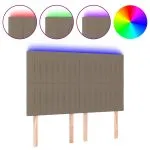 Tăblie de pat cu LED, gri taupe, 144x5x118/128 cm, textil