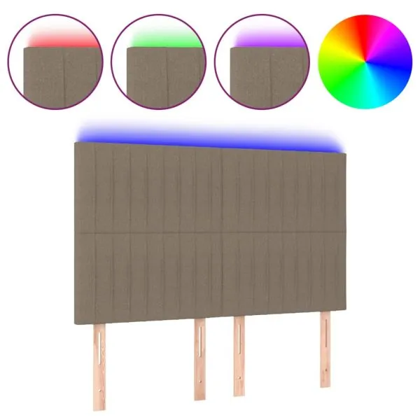 Tăblie de pat cu LED, gri taupe, 144x5x118/128 cm, textil