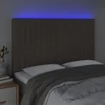 Tăblie de pat cu LED, gri taupe, 144x5x118/128 cm, textil