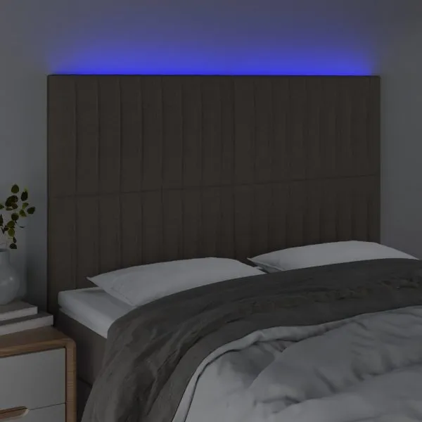Tăblie de pat cu LED, gri taupe, 144x5x118/128 cm, textil