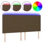 Tăblie de pat cu LED, maro închis, 180x5x118/128 cm, textil