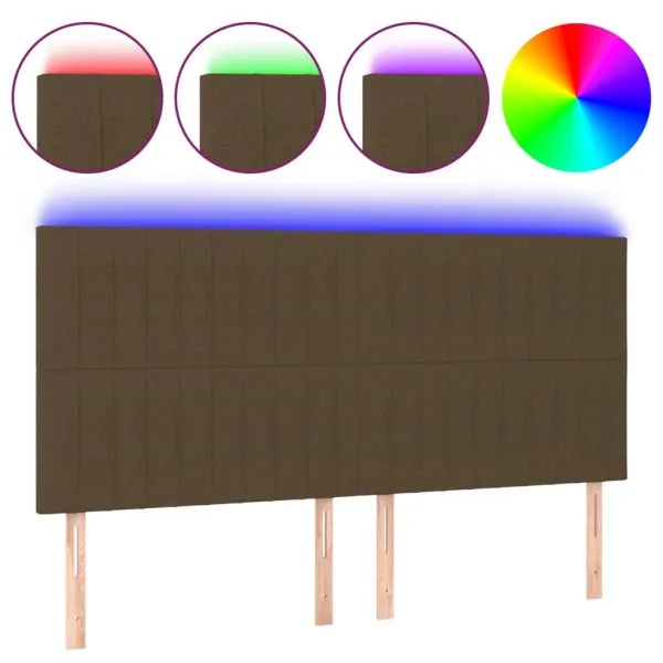 Tăblie de pat cu LED, maro închis, 180x5x118/128 cm, textil