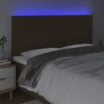 Tăblie de pat cu LED, maro închis, 180x5x118/128 cm, textil