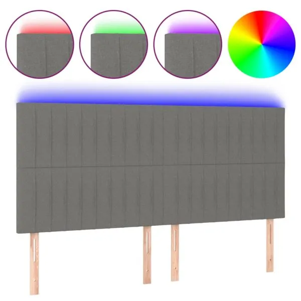 Tăblie de pat cu LED, gri închis, 200x5x118/128 cm, textil