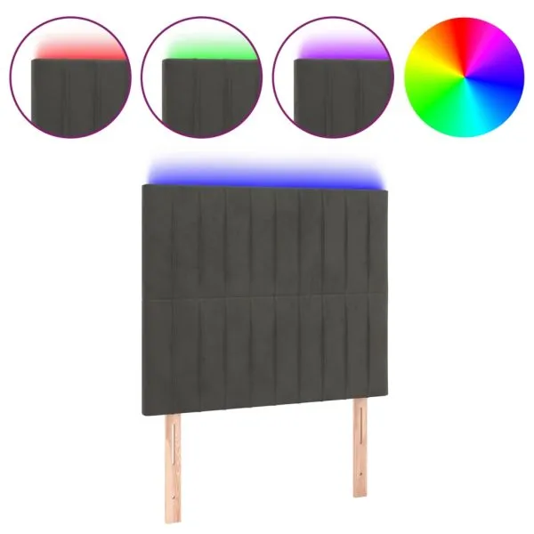 Tăblie de pat cu LED, gri închis, 80x5x118/128 cm, catifea