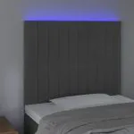 Tăblie de pat cu LED, gri închis, 80x5x118/128 cm, catifea