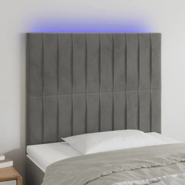 Tăblie de pat cu LED, gri deschis, 90x5x118/128 cm, catifea