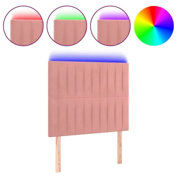 Tăblie de pat cu LED, roz, 100x5x118/128 cm, catifea