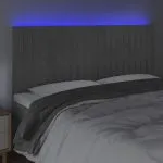 Tăblie de pat cu LED, gri deschis, 160x5x118/128 cm, catifea