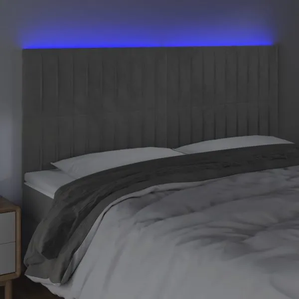 Tăblie de pat cu LED, gri deschis, 160x5x118/128 cm, catifea