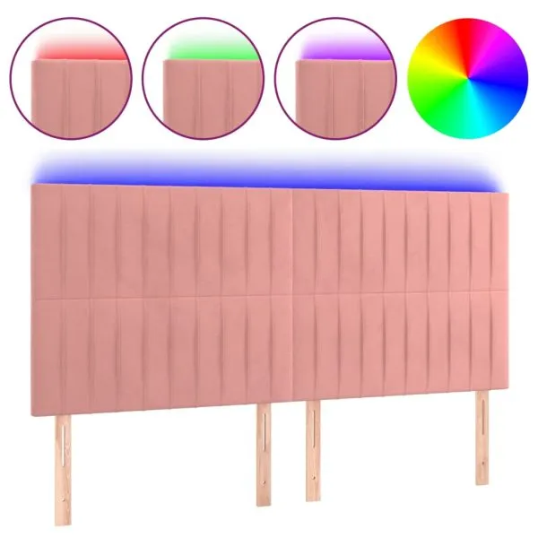 Tăblie de pat cu LED, roz, 160x5x118/128 cm, catifea