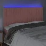 Tăblie de pat cu LED, roz, 160x5x118/128 cm, catifea