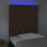 Tăblie de pat cu LED, maro închis, 80x7x118/128 cm, textil