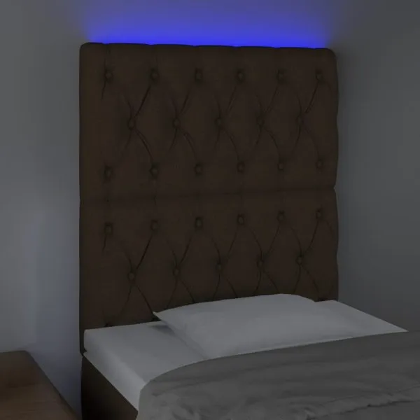 Tăblie de pat cu LED, maro închis, 80x7x118/128 cm, textil