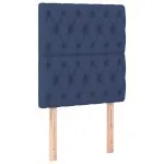 Tăblie de pat cu LED, albastru, 80x7x118/128 cm, textil