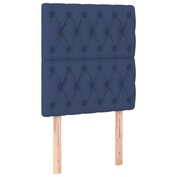 Tăblie de pat cu LED, albastru, 80x7x118/128 cm, textil