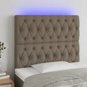 Tăblie de pat cu LED, gri taupe, 100x7x118/128 cm, textil