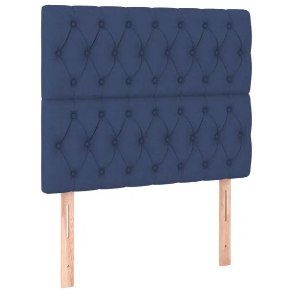 Tăblie de pat cu LED, albastru, 100x7x118/128 cm, textil