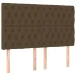 Tăblie de pat cu LED, maro închis, 144x7x118/128 cm, textil