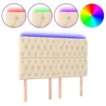 Tăblie de pat cu LED, crem, 144x7x118/128 cm, textil