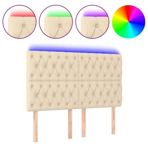 Tăblie de pat cu LED, crem, 144x7x118/128 cm, textil