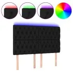 Tăblie de pat cu LED, negru, 160x7x118/128 cm, textil