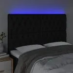Tăblie de pat cu LED, negru, 160x7x118/128 cm, textil