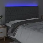 Tăblie de pat cu LED, gri închis, 180x7x118/128 cm, textil