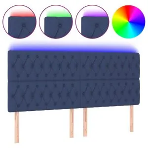 Tăblie de pat cu LED, albastru, 180x7x118/128 cm, textil