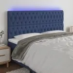 Tăblie de pat cu LED, albastru, 180x7x118/128 cm, textil