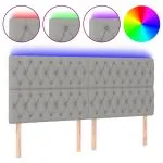 Tăblie de pat cu LED, gri deschis, 200x7x118/128 cm, textil