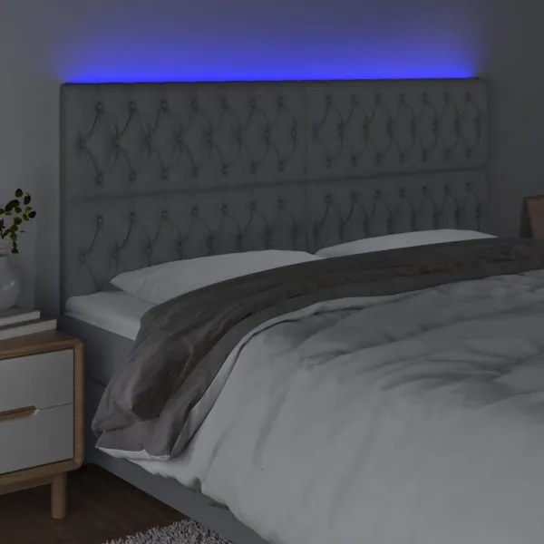 Tăblie de pat cu LED, gri deschis, 200x7x118/128 cm, textil