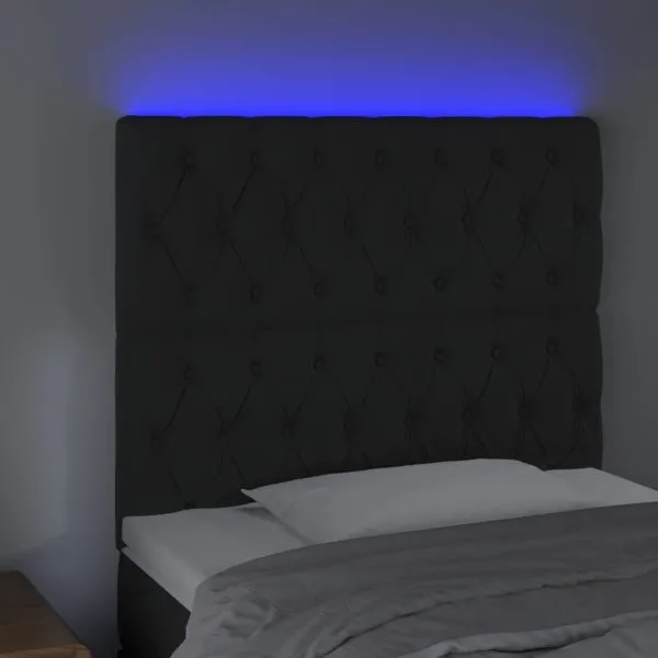 Tăblie de pat cu LED, negru, 100x7x118/128 cm, catifea