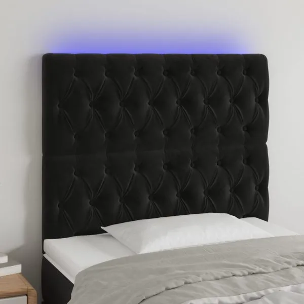 Tăblie de pat cu LED, negru, 100x7x118/128 cm, catifea