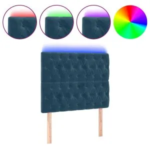 Tăblie de pat cu LED, albastru închis, 100x7x118/128cm, catifea