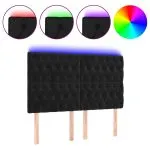 Tăblie de pat cu LED, negru, 144x7x118/128 cm, catifea