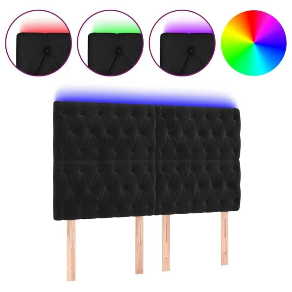 Tăblie de pat cu LED, negru, 144x7x118/128 cm, catifea