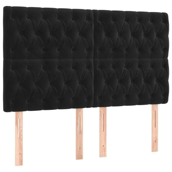 Tăblie de pat cu LED, negru, 144x7x118/128 cm, catifea