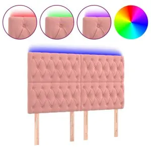 Tăblie de pat cu LED, roz, 160x7x118/128 cm, catifea