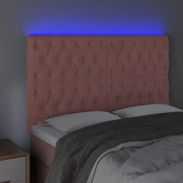 Tăblie de pat cu LED, roz, 160x7x118/128 cm, catifea