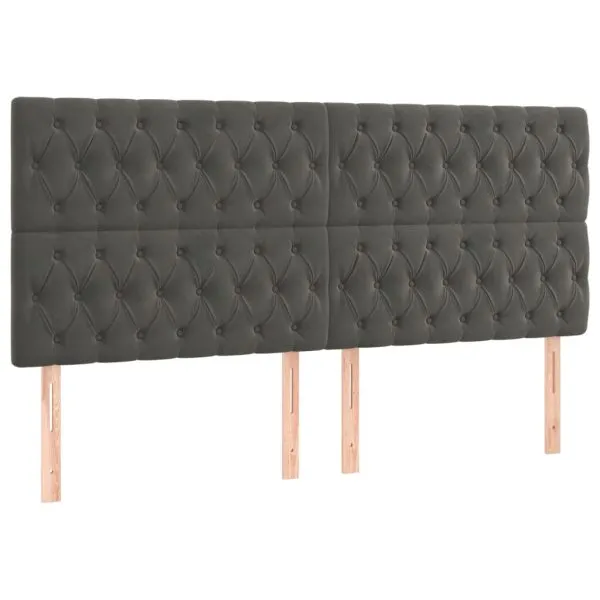 Tăblie de pat cu LED, gri închis, 200x7x118/128 cm, textil