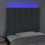 Tăblie de pat cu LED, gri închis, 80x5x118/128 cm, textil