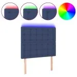 Tăblie de pat cu LED, albastru, 80x5x118/128 cm, textil